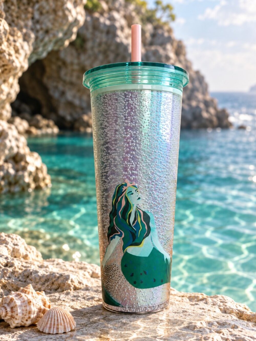 Starbucks 2024 Siren Mermaid Bubble Cold Cup 24oz Venti Silver Mint Green NWT